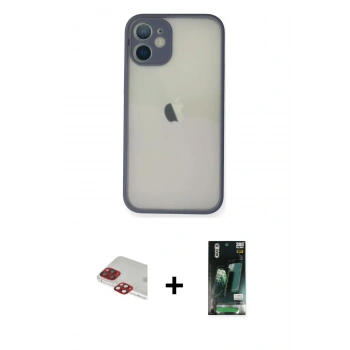 MARSİLYAN™- iPhone 11 Pro Max Kılıf Ahenk Çizgi Serisi - Siyah 360 Mat Full Body Arka Koruyucu + Pers Alüminyum Kamera Lens - KI