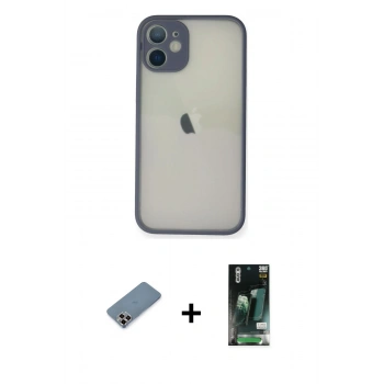 MARSİLYAN™- iPhone 11 Pro Max Kılıf Ahenk Çizgi Serisi - Siyah 360 Mat Full Body Arka Koruyucu + Metal Kamera Lens Koruma Cam - MR