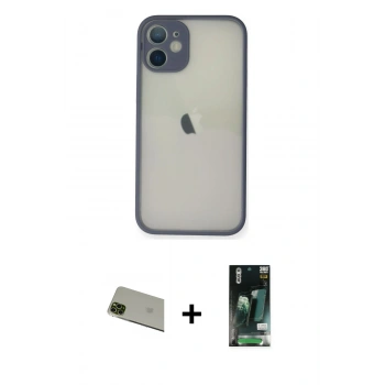 MARSİLYAN™- iPhone 11 Pro Max Kılıf Ahenk Çizgi Serisi - Siyah 360 Mat Full Body Arka Koruyucu + Rainbow Kamera Lens Koruma Cam - YL