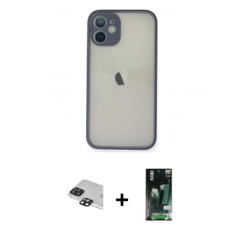 MARSİLYAN™- iPhone 11 Pro Max Kılıf Ahenk Çizgi Serisi - Siyah 360 Mat Full Body Arka Koruyucu + Pers Alüminyum Kamera Lens - SH