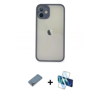 MARSİLYAN™- iPhone 11 Pro Max Kılıf Ahenk Çizgi Serisi - Siyah 3D Antistatik Cam Ekran Koruyucu + Metal Kamera Lens Koruma Cam - GS