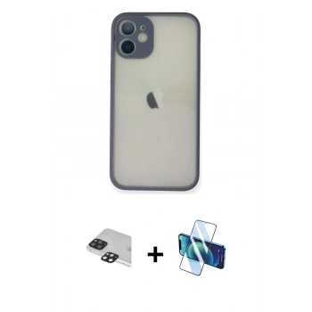 MARSİLYAN™- iPhone 11 Pro Max Kılıf Ahenk Çizgi Serisi - Siyah 3D Antistatik Cam Ekran Koruyucu + Pers Alüminyum Kamera Lens - SH