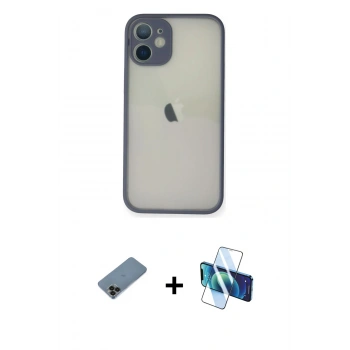 MARSİLYAN™- iPhone 11 Pro Max Kılıf Ahenk Çizgi Serisi - Siyah 3D Antistatik Cam Ekran Koruyucu + Shine Kamera Lens Koruma Cam - SH