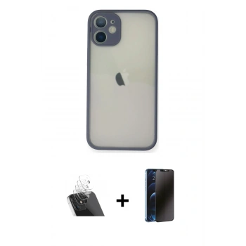 MARSİLYAN™- iPhone 11 Pro Max Kılıf Ahenk Çizgi Serisi - Siyah 3D Antistatik Hayalet Cam Ekran Koruyucu + Kamera Lens Koruma Cam - SF
