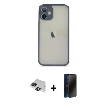 MARSİLYAN™- iPhone 11 Pro Max Kılıf Ahenk Çizgi Serisi - Siyah 3D Antistatik Hayalet Cam Ekran Koruyucu + Pers Alüminyum Kamera Lens - SH