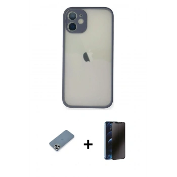 MARSİLYAN™- iPhone 11 Pro Max Kılıf Ahenk Çizgi Serisi - Siyah 3D Antistatik Hayalet Cam Ekran Koruyucu + Metal Kamera Lens Koruma Cam - GS