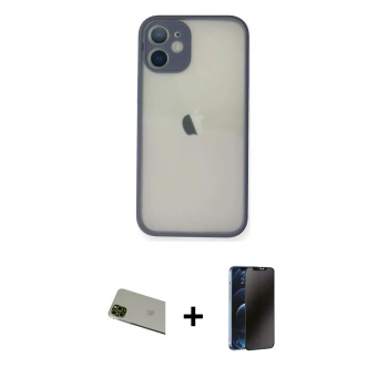 MARSİLYAN™- iPhone 11 Pro Max Kılıf Ahenk Çizgi Serisi - Siyah 3D Antistatik Hayalet Cam Ekran Koruyucu + Rainbow Kamera Lens Koruma Cam - YL