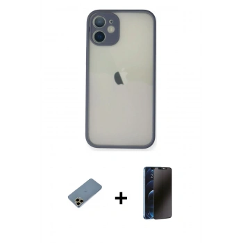MARSİLYAN™- iPhone 11 Pro Max Kılıf Ahenk Çizgi Serisi - Siyah 3D Antistatik Hayalet Cam Ekran Koruyucu + Shine Kamera Lens Koruma Cam - GD