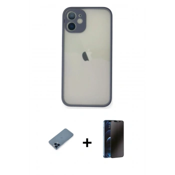 MARSİLYAN™- iPhone 11 Pro Max Kılıf Ahenk Çizgi Serisi - Siyah 3D Antistatik Hayalet Cam Ekran Koruyucu + Metal Kamera Lens Koruma Cam - MI