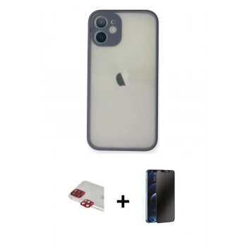 MARSİLYAN™- iPhone 11 Pro Max Kılıf Ahenk Çizgi Serisi - Siyah 3D Antistatik Hayalet Cam Ekran Koruyucu + Pers Alüminyum Kamera Lens - KI