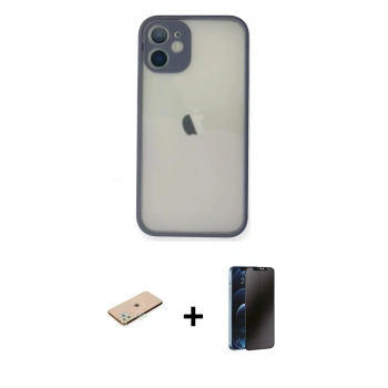 MARSİLYAN™- iPhone 11 Pro Max Kılıf Ahenk Çizgi Serisi - Siyah 3D Antistatik Hayalet Cam Ekran Koruyucu + Renkli Kamera Lens Koruma Cam - YL