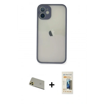 MARSİLYAN™- iPhone 11 Pro Max Kılıf Ahenk Çizgi Serisi - Siyah 6D Mat Seramik Hayalet Nano Ekran Koruyucu + Rainbow Kamera Lens Koruma Cam - GD