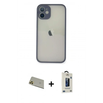 MARSİLYAN™- iPhone 11 Pro Max Kılıf Ahenk Çizgi Serisi - Siyah Bilvis Hayalet Cam Ekran Koruyucu + Rainbow Kamera Lens Koruma Cam - GD
