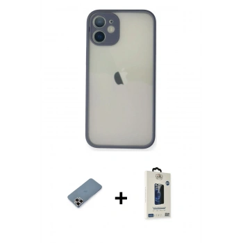 MARSİLYAN™- iPhone 11 Pro Max Kılıf Ahenk Çizgi Serisi - Siyah Bilvis Hayalet Cam Ekran Koruyucu + Metal Kamera Lens Koruma Cam - MR