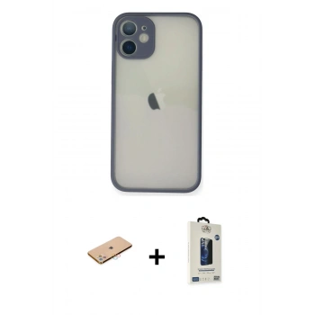 MARSİLYAN™- iPhone 11 Pro Max Kılıf Ahenk Çizgi Serisi - Siyah Bilvis Hayalet Cam Ekran Koruyucu + Renkli Kamera Lens Koruma Cam - PE