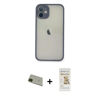 MARSİLYAN™- iPhone 11 Pro Max Kılıf Ahenk Çizgi Serisi - Siyah Mat Seramik Nano Ekran Koruyucu + Rainbow Kamera Lens Koruma Cam - YL