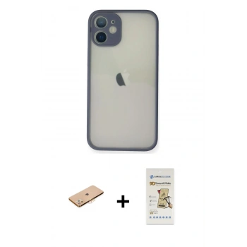 MARSİLYAN™- iPhone 11 Pro Max Kılıf Ahenk Çizgi Serisi - Siyah Mat Seramik Nano Ekran Koruyucu + Renkli Kamera Lens Koruma Cam - TU