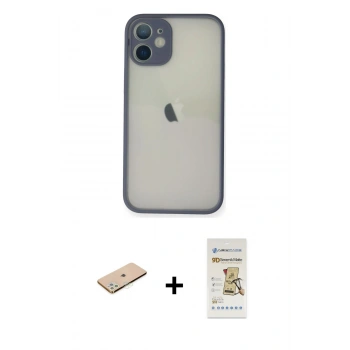 MARSİLYAN™- iPhone 11 Pro Max Kılıf Ahenk Çizgi Serisi - Siyah Mat Seramik Nano Ekran Koruyucu + Renkli Kamera Lens Koruma Cam - YL