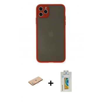MARSİLYAN™- iPhone 11 Pro Max Kılıf Ahenk Çizgi Serisi - Siyah Polymer Nano Ekran Koruyucu + Renkli Kamera Lens Koruma Cam - PE