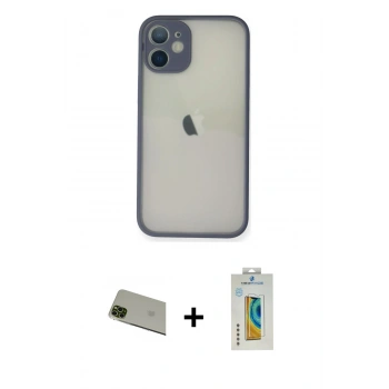 MARSİLYAN™- iPhone 11 Pro Max Kılıf Ahenk Çizgi Serisi - Siyah Polymer Nano Ekran Koruyucu + Rainbow Kamera Lens Koruma Cam - YL