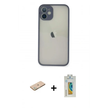 MARSİLYAN™- iPhone 11 Pro Max Kılıf Ahenk Çizgi Serisi - Siyah Polymer Nano Ekran Koruyucu + Renkli Kamera Lens Koruma Cam - YL