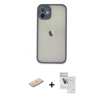 MARSİLYAN™- iPhone 11 Pro Max Kılıf Ahenk Çizgi Serisi - Siyah Seramik Nano Ekran Koruyucu + Renkli Kamera Lens Koruma Cam - MI