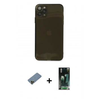 MARSİLYAN™- iPhone 11 Pro Max Kılıf Ahenk Doku - Şeffaf 360 Full Body Arka Koruyucu + Shine Kamera Lens Koruma Cam - GD