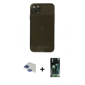 MARSİLYAN™- iPhone 11 Pro Max Kılıf Ahenk Doku - Şeffaf 360 Full Body Arka Koruyucu + Pers Alüminyum Kamera Lens - LT