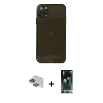 MARSİLYAN™- iPhone 11 Pro Max Kılıf Ahenk Doku - Şeffaf 360 Full Body Arka Koruyucu + Pers Alüminyum Kamera Lens - YL