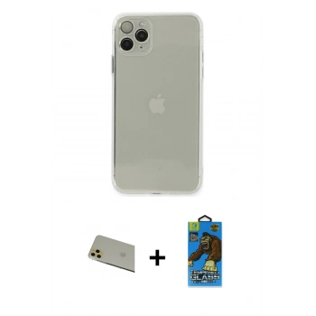 MARSİLYAN™- iPhone 11 Pro Max Kılıf Ahenk Doku - Siyah 18D Cam Ekran Koruyucu + Rainbow Kamera Lens Koruma Cam - GD