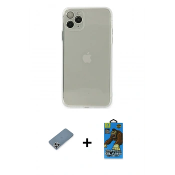 MARSİLYAN™- iPhone 11 Pro Max Kılıf Ahenk Doku - Siyah 18D Cam Ekran Koruyucu + Metal Kamera Lens Koruma Cam - GS