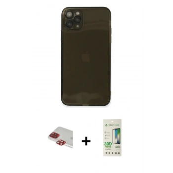 MARSİLYAN™- iPhone 11 Pro Max Kılıf Ahenk Doku - Siyah 20D Premium Cam Ekran Koruyucu + Pers Alüminyum Kamera Lens - KI
