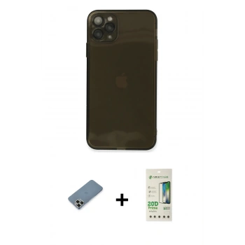 MARSİLYAN™- iPhone 11 Pro Max Kılıf Ahenk Doku - Siyah 20D Premium Cam Ekran Koruyucu + Metal Kamera Lens Koruma Cam - AKYL