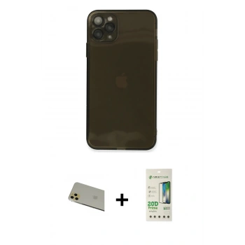 MARSİLYAN™- iPhone 11 Pro Max Kılıf Ahenk Doku - Siyah 20D Premium Cam Ekran Koruyucu + Rainbow Kamera Lens Koruma Cam - GD