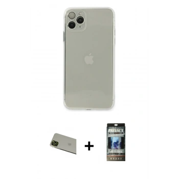 MARSİLYAN™- iPhone 11 Pro Max Kılıf Ahenk Doku - Siyah 34D Hayalet Izgaralı Cam + Rainbow Kamera Lens Koruma Cam - YL