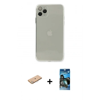 MARSİLYAN™- iPhone 11 Pro Max Kılıf Ahenk Doku - Siyah 34D Izgaralı Cam + Renkli Kamera Lens Koruma Cam - PE