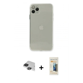 MARSİLYAN™- iPhone 11 Pro Max Kılıf Ahenk Doku - Siyah 6D Mat Seramik Hayalet Nano Ekran Koruyucu + Pers Alüminyum Kamera Lens - SH