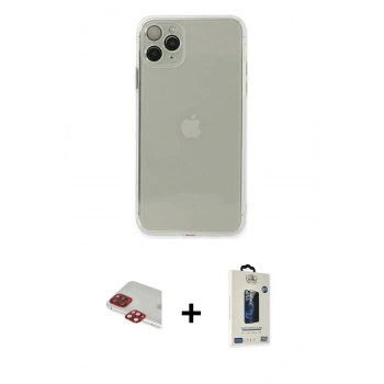 MARSİLYAN™- iPhone 11 Pro Max Kılıf Ahenk Doku - Siyah Bilvis Hayalet Cam Ekran Koruyucu + Pers Alüminyum Kamera Lens - KI