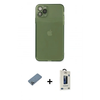 MARSİLYAN™- iPhone 11 Pro Max Kılıf Ahenk Doku - Siyah Bilvis Hayalet Cam Ekran Koruyucu + Shine Kamera Lens Koruma Cam - SABE