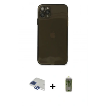 MARSİLYAN™- iPhone 11 Pro Max Kılıf Ahenk Doku - Siyah Joko Magic 5D Hayalet Cam + Pers Alüminyum Kamera Lens - LT