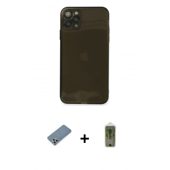MARSİLYAN™- iPhone 11 Pro Max Kılıf Ahenk Doku - Siyah Joko Magic 5D Hayalet Cam + Metal Kamera Lens Koruma Cam - GS