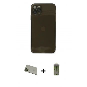 MARSİLYAN™- iPhone 11 Pro Max Kılıf Ahenk Doku - Siyah Joko Magic 5D Hayalet Cam + Rainbow Kamera Lens Koruma Cam - YL
