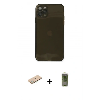 MARSİLYAN™- iPhone 11 Pro Max Kılıf Ahenk Doku - Siyah Joko Magic 5D Hayalet Cam + Renkli Kamera Lens Koruma Cam - YL