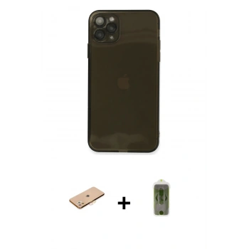 MARSİLYAN™- iPhone 11 Pro Max Kılıf Ahenk Doku - Siyah Joko Magic 5D Hayalet Cam + Renkli Kamera Lens Koruma Cam - TU