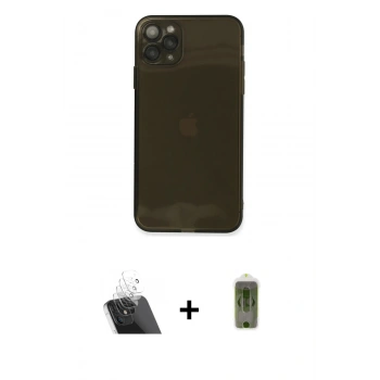 MARSİLYAN™- iPhone 11 Pro Max Kılıf Ahenk Doku - Siyah Joko Magic 5D Hayalet Cam + Kamera Lens Koruma Cam - SF