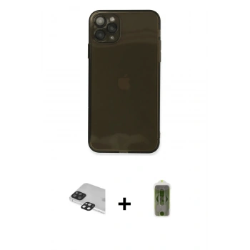 MARSİLYAN™- iPhone 11 Pro Max Kılıf Ahenk Doku - Siyah Joko Magic 5D Hayalet Cam + Pers Alüminyum Kamera Lens - SH