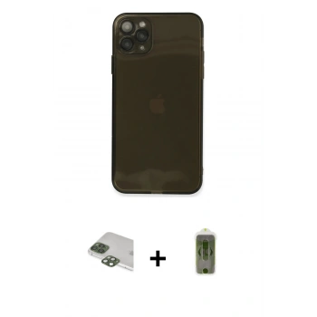 MARSİLYAN™- iPhone 11 Pro Max Kılıf Ahenk Doku - Siyah Joko Magic 5D Hayalet Cam + Pers Alüminyum Kamera Lens - YL