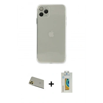 MARSİLYAN™- iPhone 11 Pro Max Kılıf Ahenk Doku - Siyah Polymer Nano Ekran Koruyucu + Rainbow Kamera Lens Koruma Cam - GD