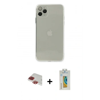 MARSİLYAN™- iPhone 11 Pro Max Kılıf Ahenk Doku - Siyah Polymer Nano Ekran Koruyucu + Pers Alüminyum Kamera Lens - KI