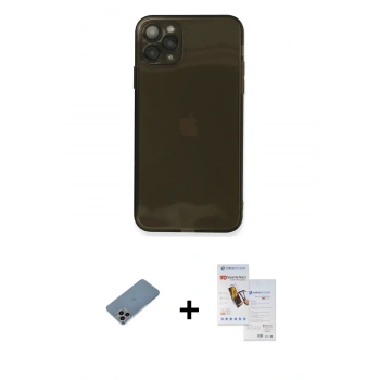 MARSİLYAN™- iPhone 11 Pro Max Kılıf Ahenk Doku - Siyah Seramik Nano Ekran Koruyucu + Shine Kamera Lens Koruma Cam - GI